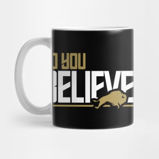 Retro Do You Believe Now? // Black and Gold Mug